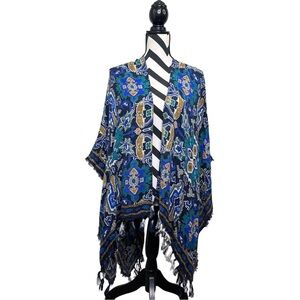 Theodora & Callum Boho One Size Open Front Tassel Shawl Kimono